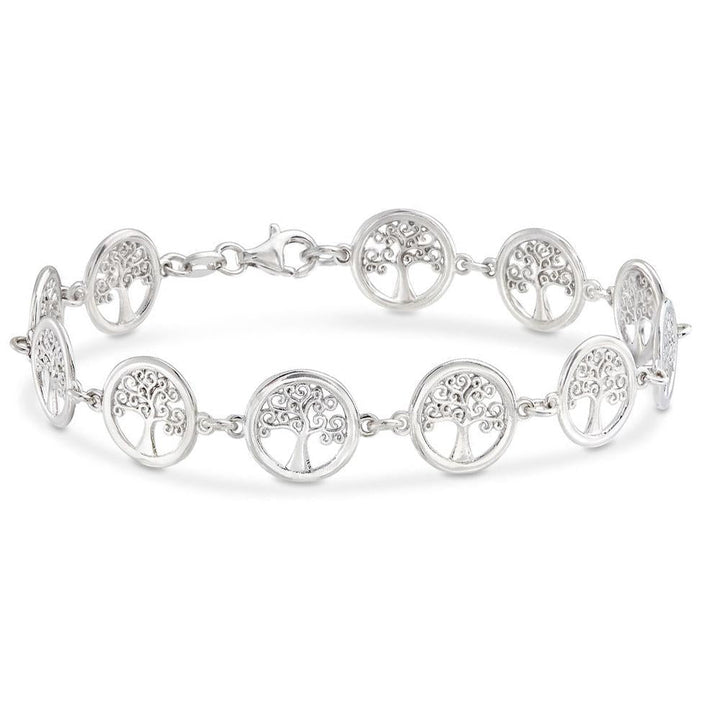 18K White Gold Plated Tree of Life Circular Design Classic Bracelet