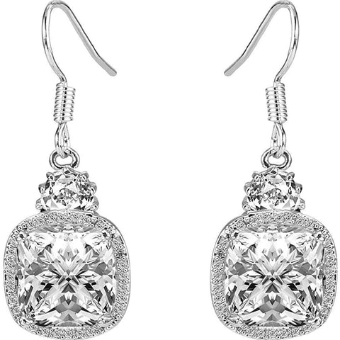 2.00 CT White Topaz Ascher Cut Drop Earring ITALY Design