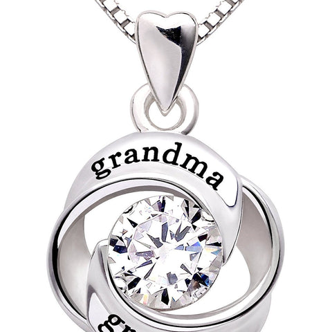 "GRANDMA GRANDSON" Heart Necklace Embellished with  Crystals in 18K White Gold Plated