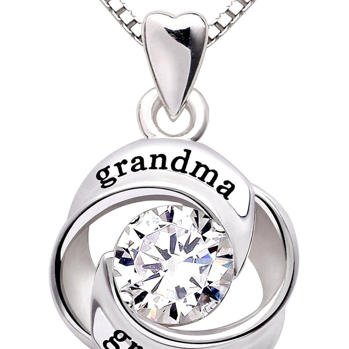 "GRANDMA GRANDSON" Heart Necklace Embellished with  Crystals in 18K White Gold Plated