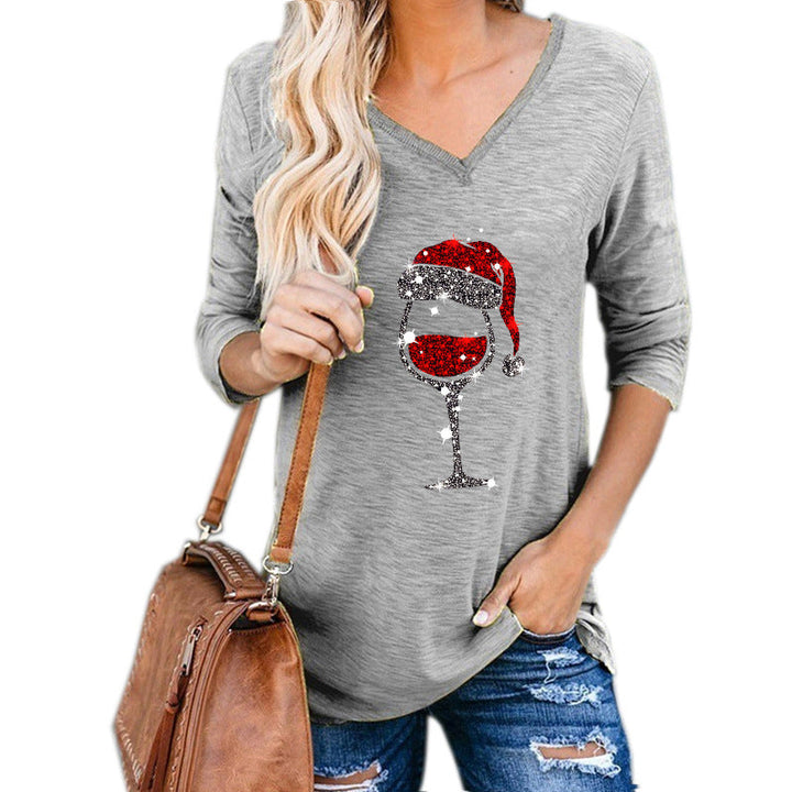 Christmas Wine Glass Print Blouse