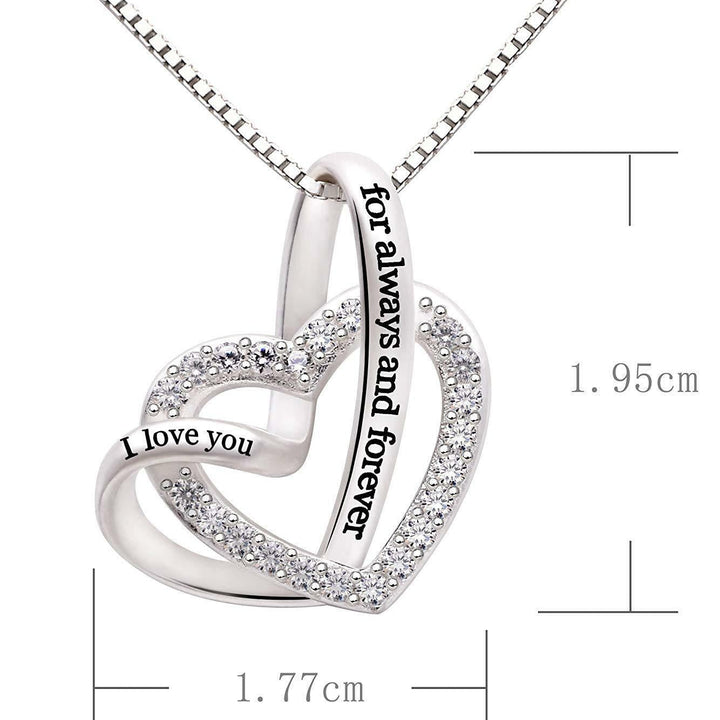 "I Love you Forever and Always" Heart Necklace Embellished with  Crystals in 18K White Gold Plated